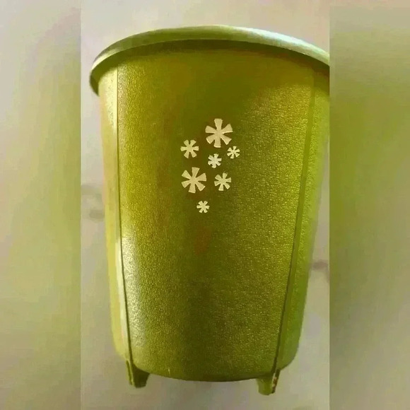 Vintage Rubbermaid Dark Green White Flower Wastebasket Garbage Trash Can W Feet - Picture 3 of 3